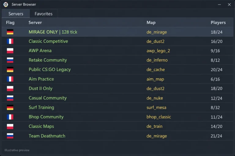7Launcher CS:GO — Браузер серверов — иллюстрация