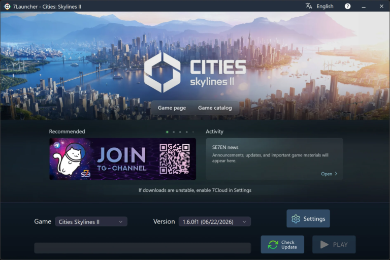 7Launcher main window — Cities: Skylines II