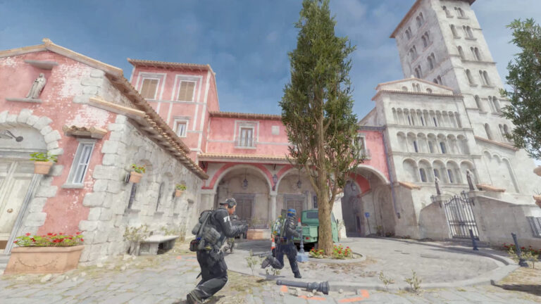 A firefight begins on a Counter-Strike 2 map