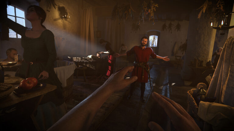 A first-person conversation inside a tavern in Kingdom Come: Deliverance II