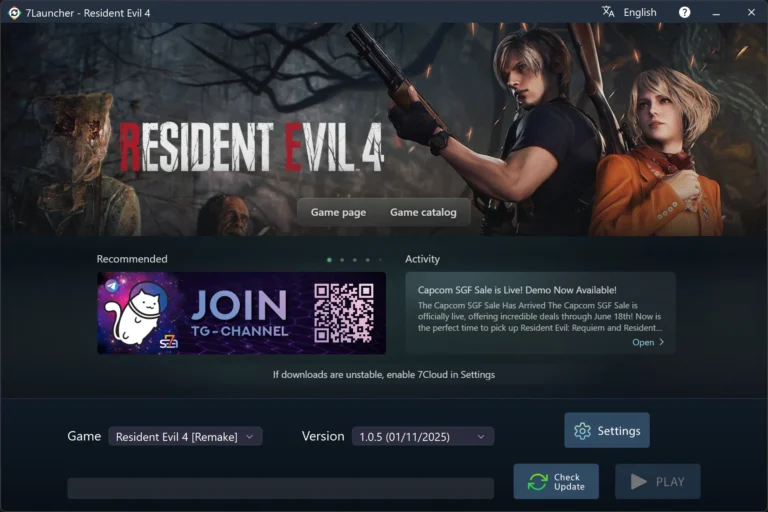 7Launcher main window — Resident Evil 4 Remake