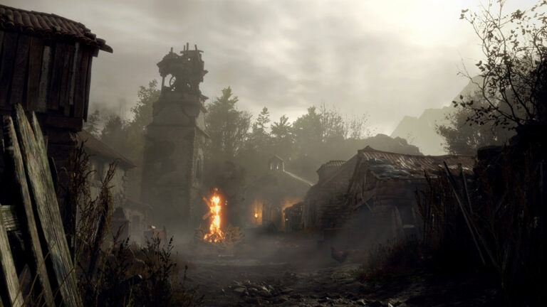 A remote village at dusk in Resident Evil 4