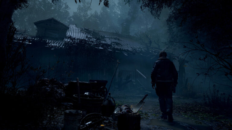 Leon approaches the remote village in Resident Evil 4