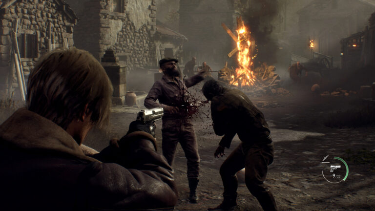 Leon fights with a handgun in Resident Evil 4