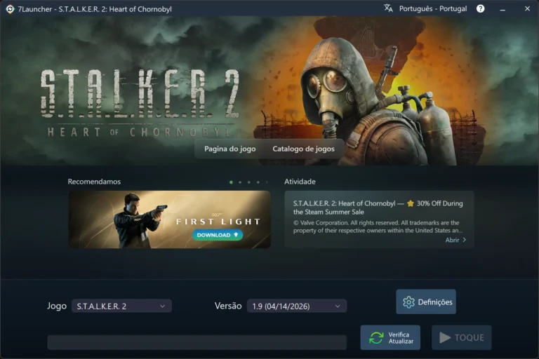 Janela principal do 7Launcher — S.T.A.L.K.E.R. 2: Heart of Chornobyl