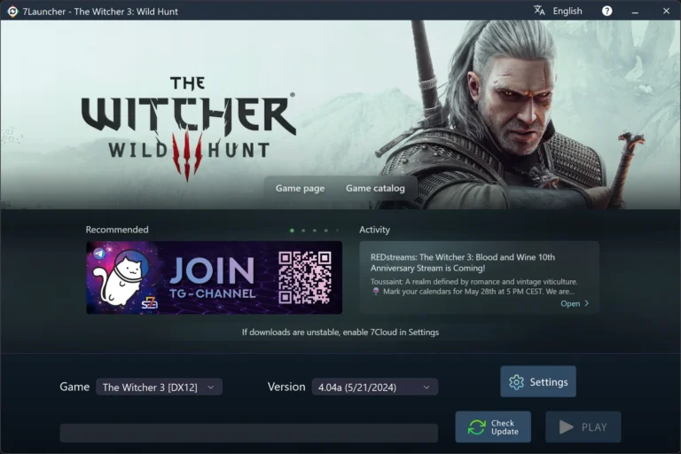7Launcher main window — The Witcher 3