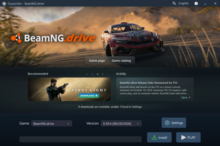 7Launcher main window — BeamNG.drive