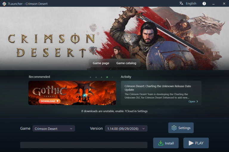 7Launcher main window — Crimson Desert