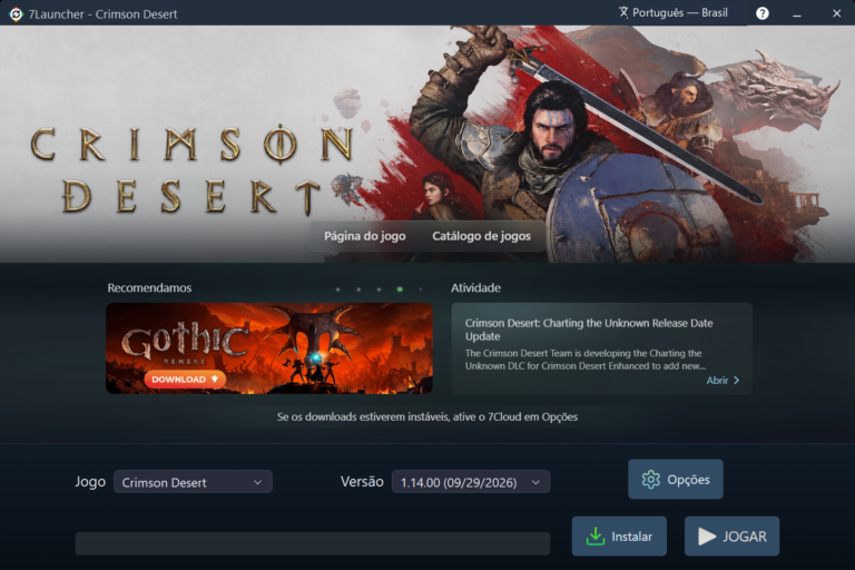 Janela principal do 7Launcher — Crimson Desert