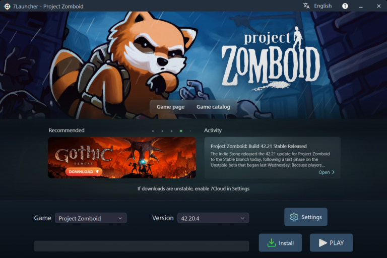 7Launcher main window — Project Zomboid