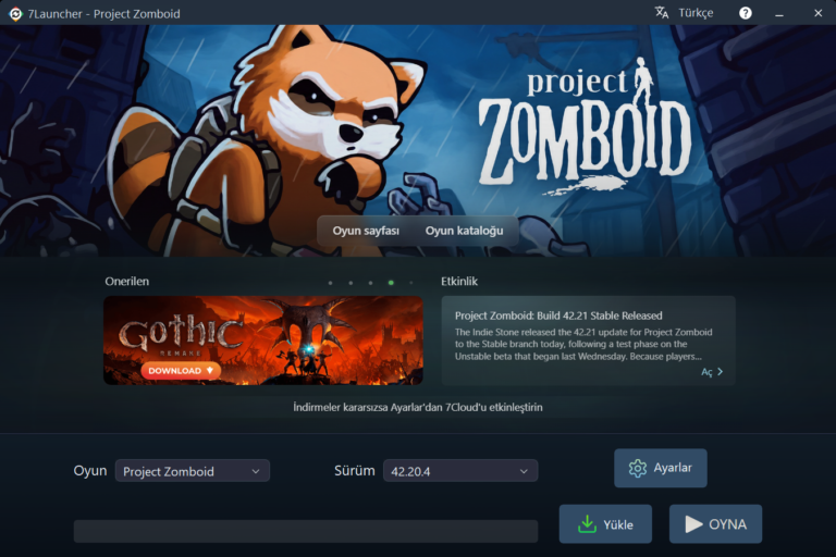 7Launcher ana penceresi — Project Zomboid